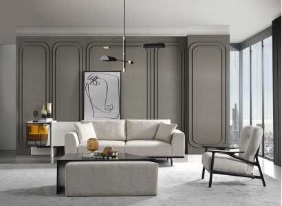 Ensemble de canapé moderne blanc à trois places, ensemble fauteuil assorti, mobilier rembourré pour salon